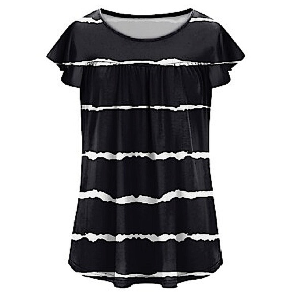 Women’s Black & White Striped Short Sleeve Blouse Top - Picture 1 of 6